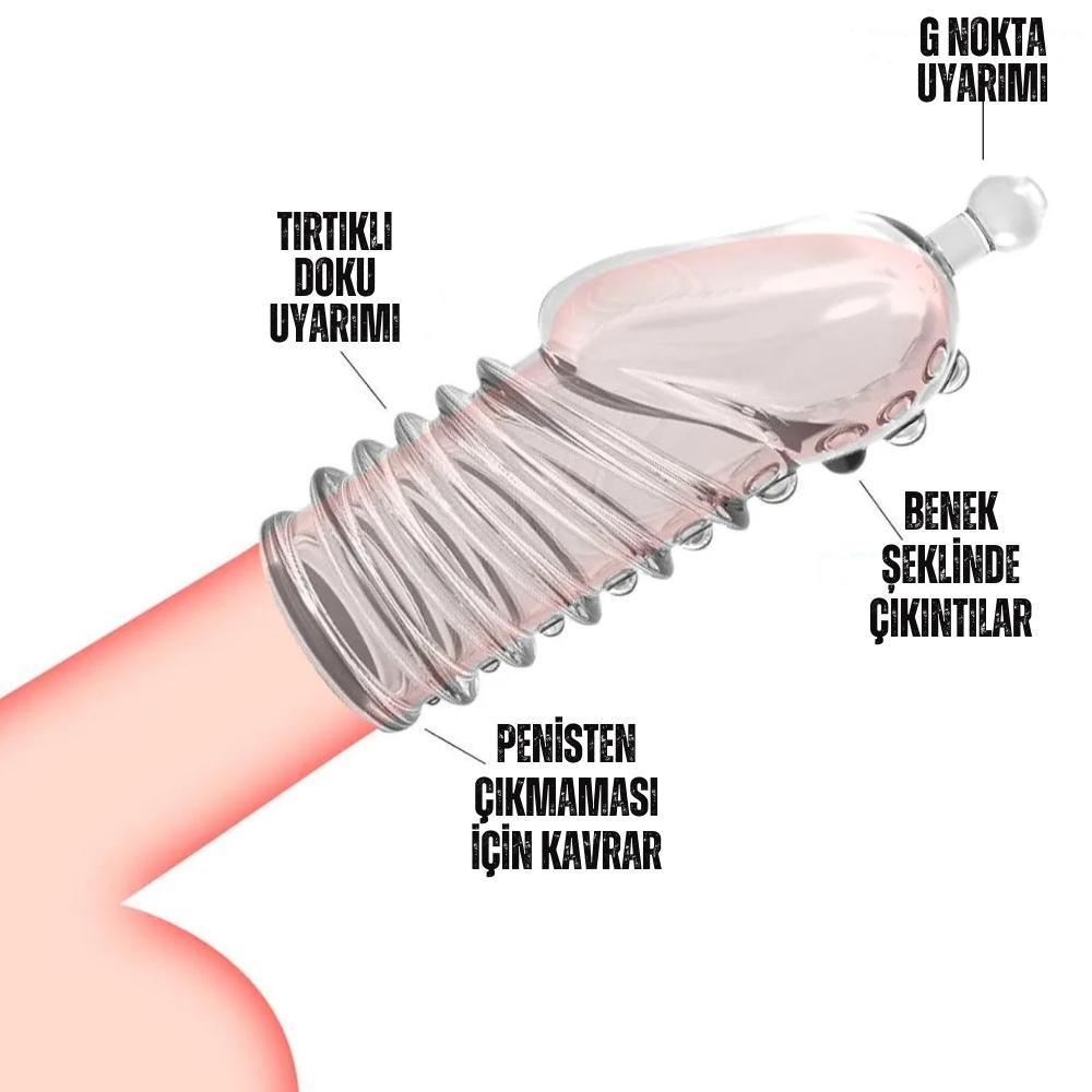 Tekrar Kullanılabilir Tırtıklı G Nokta Uyarıcı Silikon Penis Kılıfı