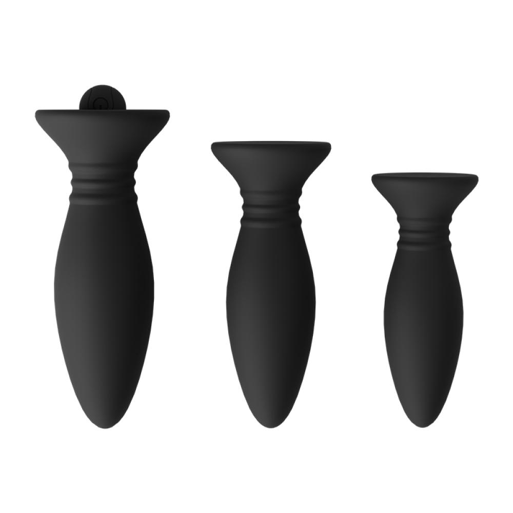 10 Mod Titreşimli 3 Parça Anal Plug Set Vibratörlü Silikon Butt Plug