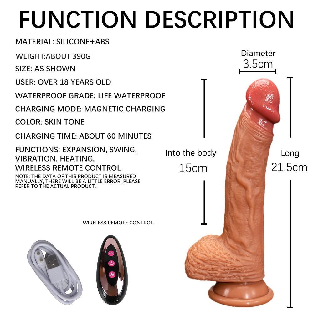 21.5 CM Kumandalı Isıtmalı İleri Geri Hareketli Titreşimli Damarlı Dildo Realistik Penis