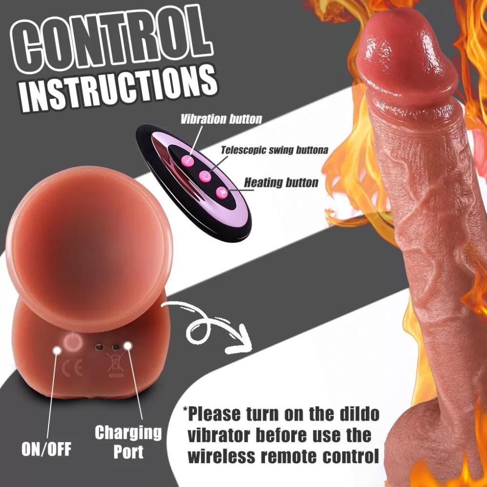 24 CM Kumandalı Isıtmalı İleri Geri Hareketli Titreşimli Damarlı Dildo Realistik Penis