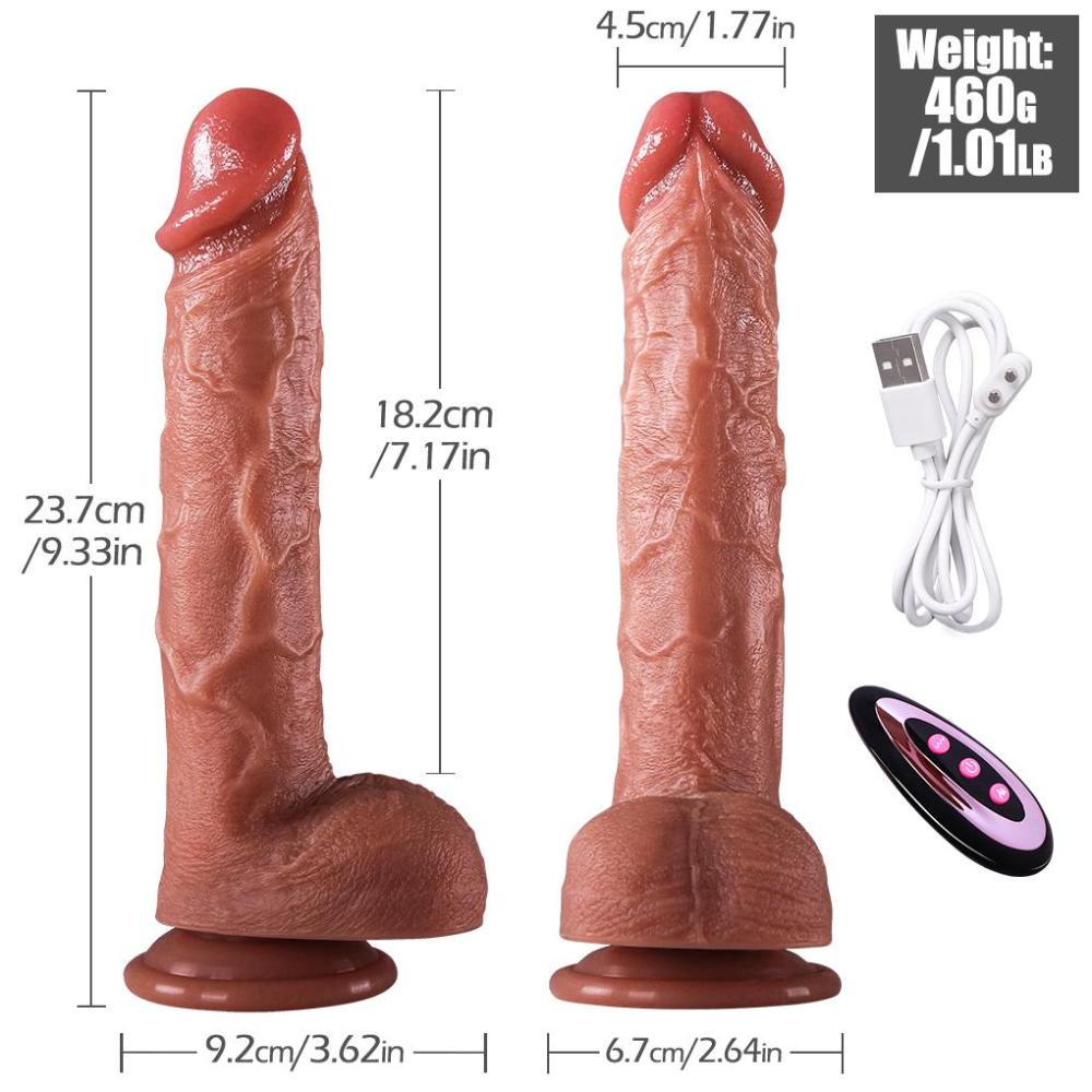 24 CM Kumandalı Isıtmalı İleri Geri Hareketli Titreşimli Damarlı Dildo Realistik Penis