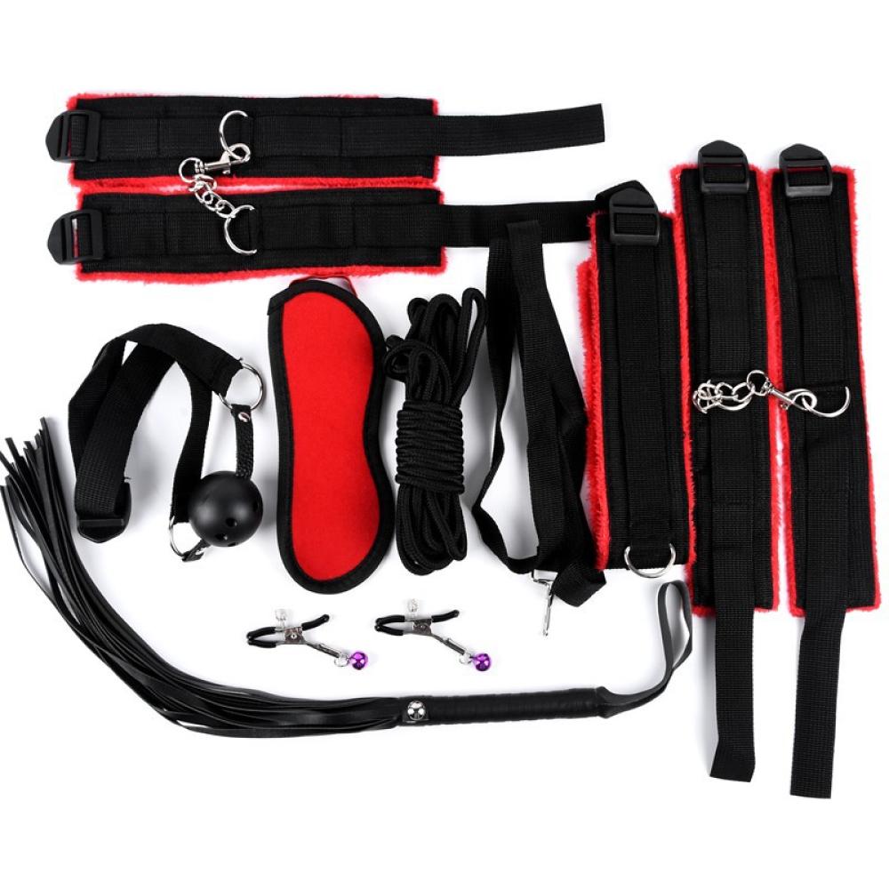 8 Parça BDSM Set Peluşlu Yüksek Kalite Fantezi Takımı Kırmızı