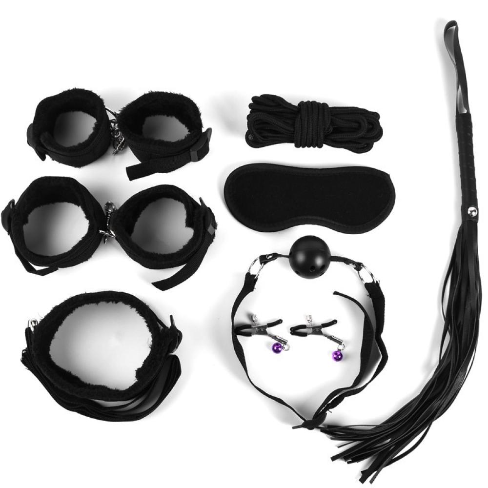 8 Parça BDSM Set Peluşlu Yüksek Kalite Fantezi Takımı Siyah