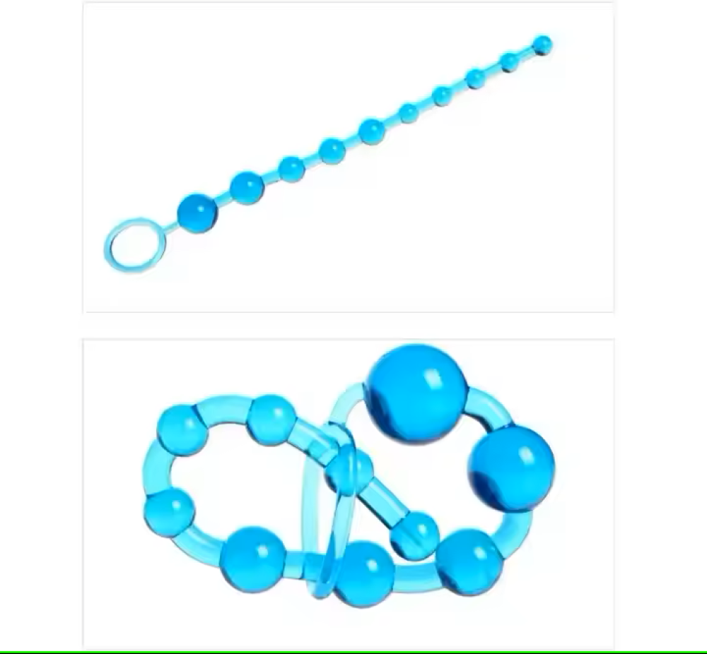 Anal Beads Mavi 10 Boğumlu 30 Cm Tutma Halkalı Silikon Anal Plug