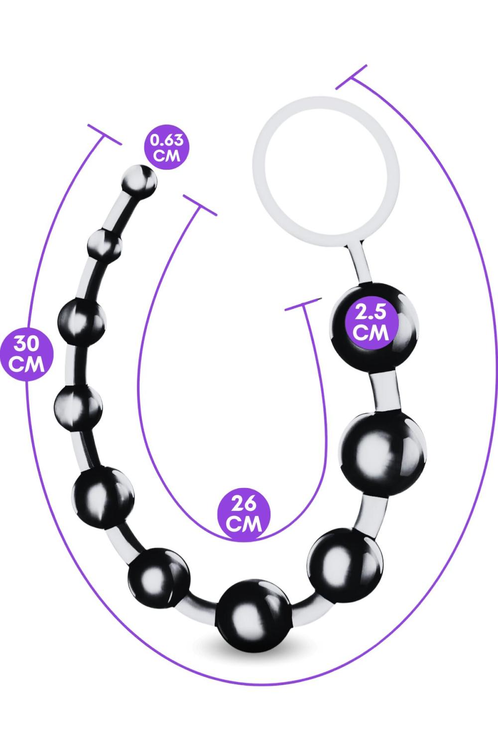 Anal Beads Siyah 10 Boğumlu 30 Cm Tutma Halkalı Silikon Anal Plug