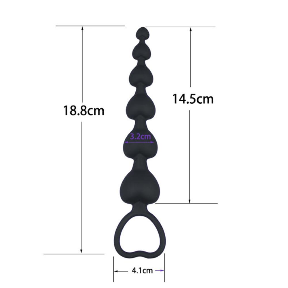 Anal Beads Siyah Kalp Şekilli Tutma Halkalı Silikon Anal Plug