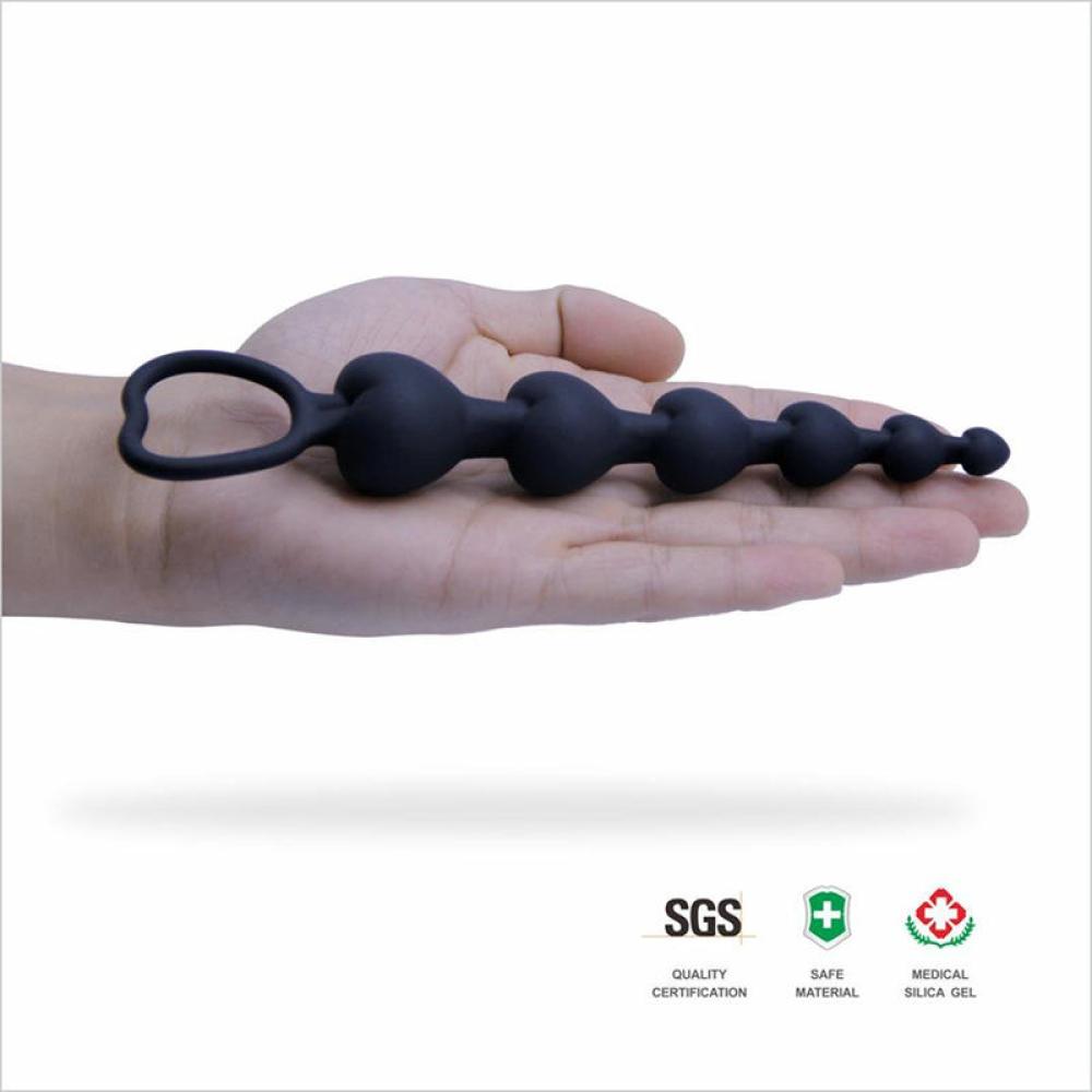 Anal Beads Siyah Kalp Şekilli Tutma Halkalı Silikon Anal Plug