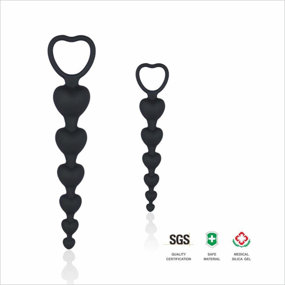 Anal Beads Siyah Kalp Şekilli Tutma Halkalı Silikon Anal Plug