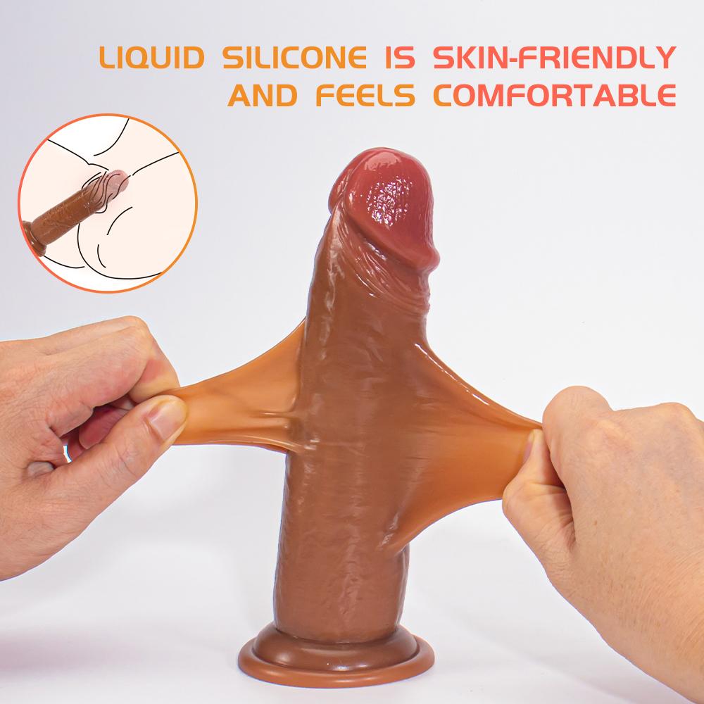 Çift Katmanlı Damarlı Deri Kalın 20 Cm Realistik Yapay Penis Vantuzlu Dildo