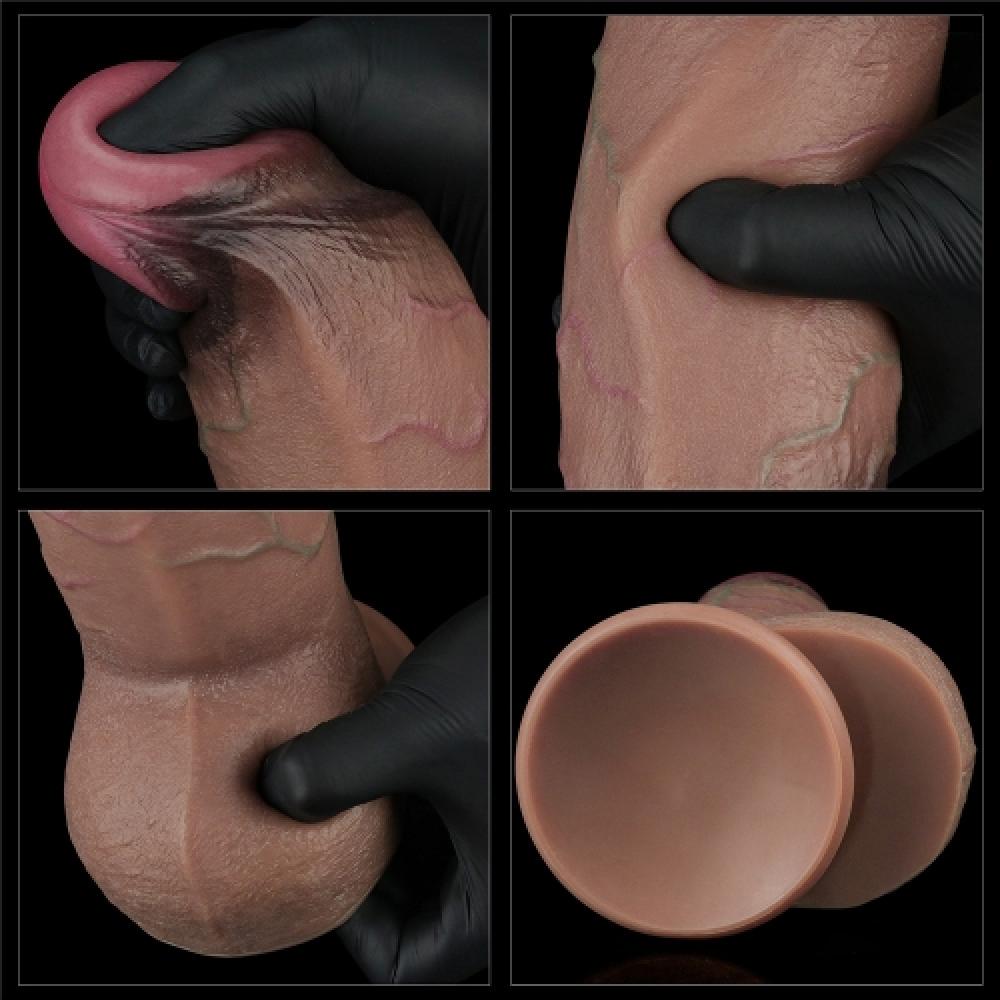 Çift Katmanlı Deri 25 Cm Büyük Boy Damarlı Kalın Dildo