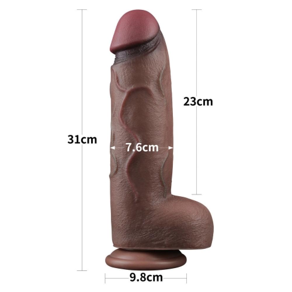 Çift Katmanlı Deri 31 Cm Büyük Boy Damarlı Kalın Dildo