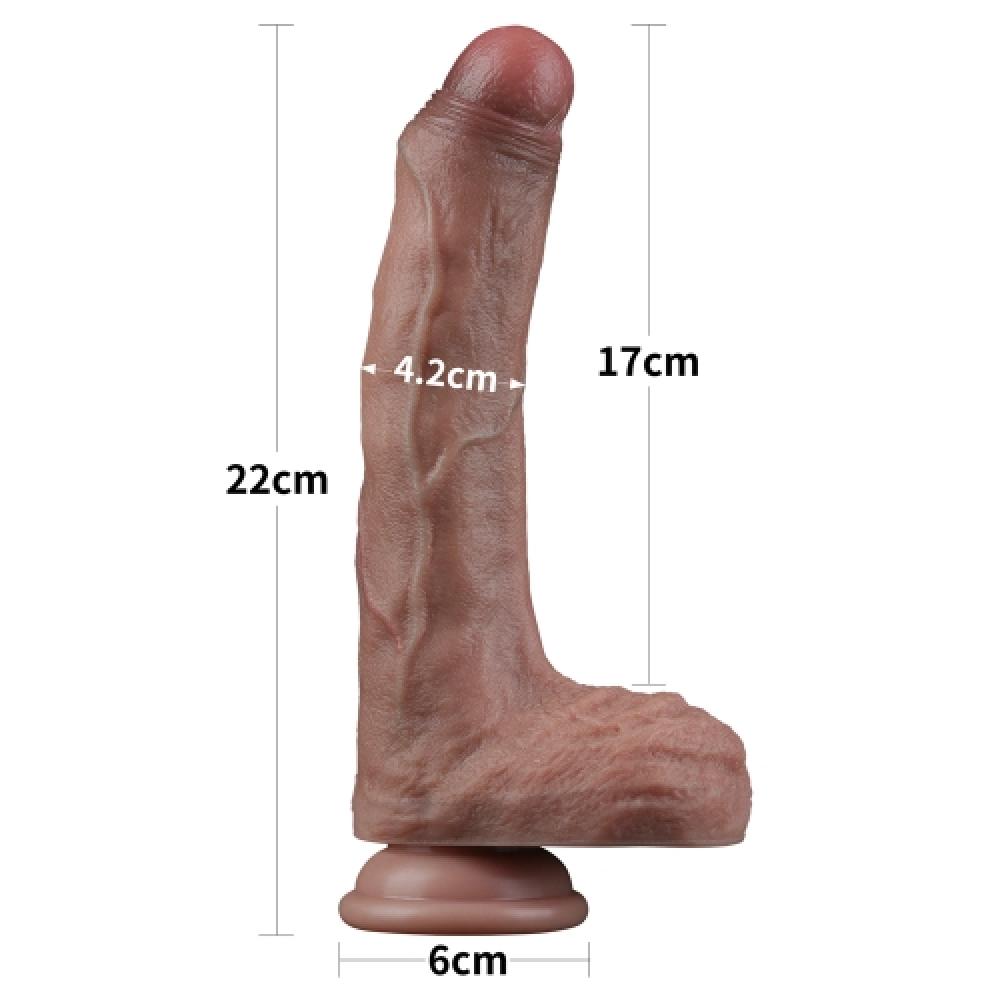 Çift Katmanlı Deri Damarlı 22 CM Sünnetsiz Dildo Yapay Penis
