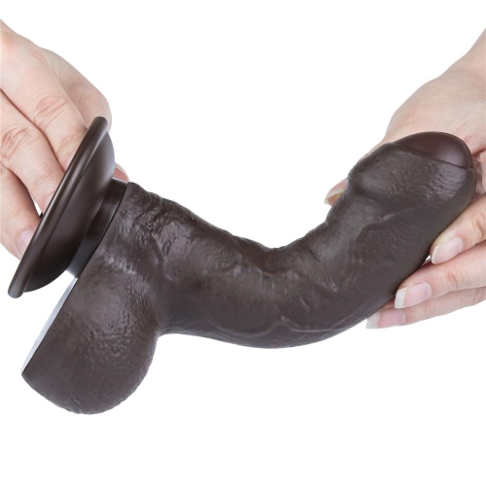 Çift Katmanlı Kayar Deri Damarlı 18.5 CM Dildo Siyah Yapay Penis