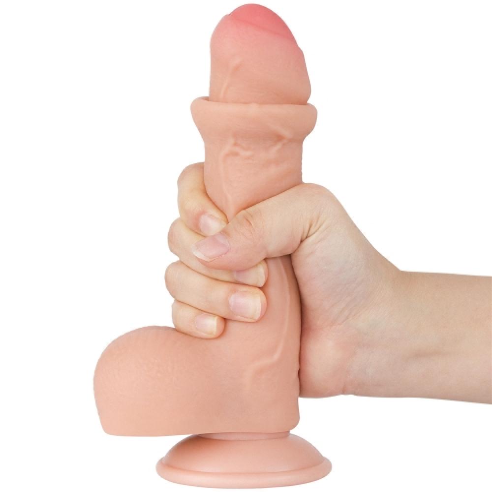 Çift Katmanlı Kayar Deri Damarlı 18.5 CM Dildo Yapay Penis