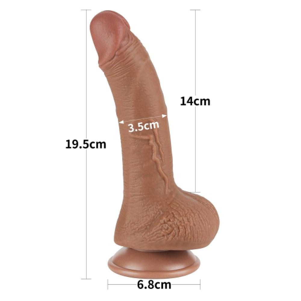 Çift Katmanlı Kayar Deri Damarlı 19.5 CM Dildo Koyu Ten