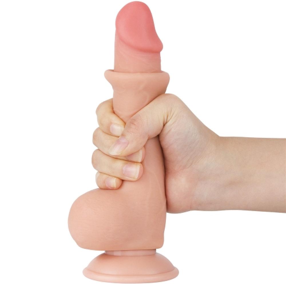 Çift Katmanlı Kayar Deri Damarlı 19.5 CM Dildo
