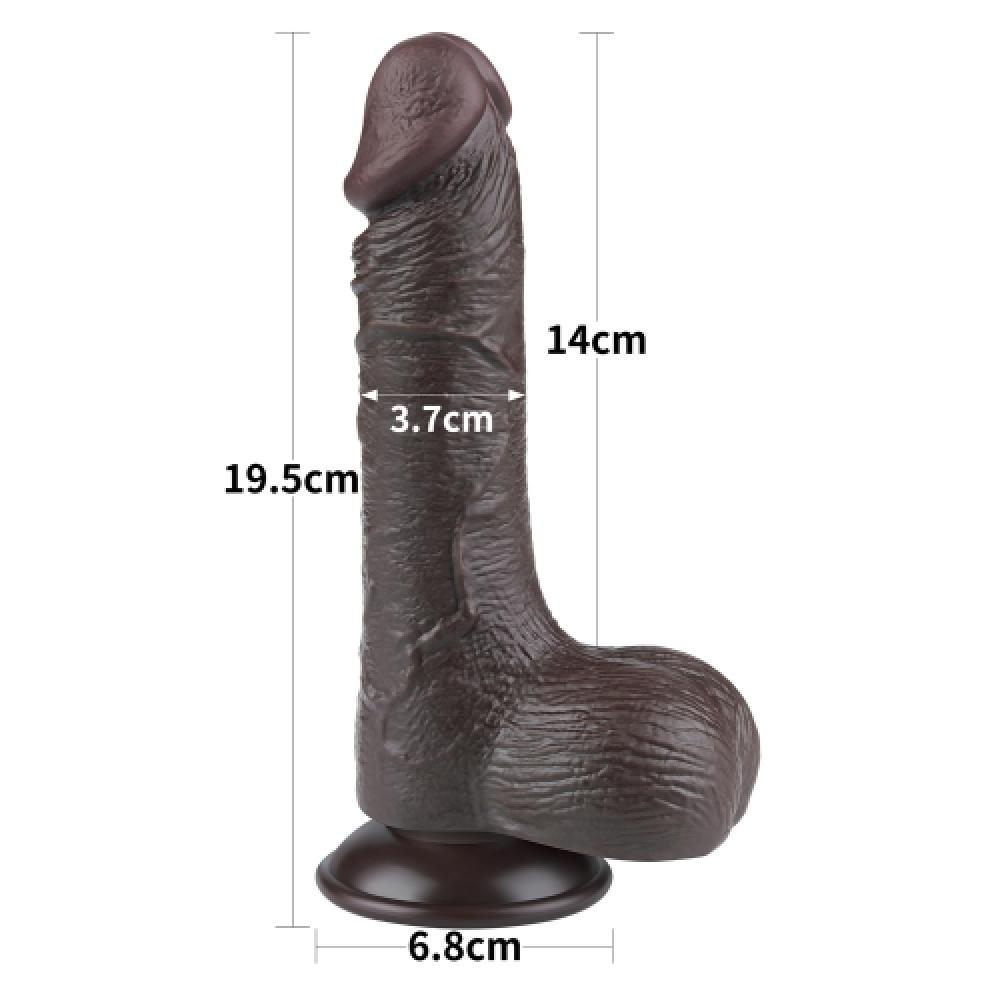 Çift Katmanlı Kayar Deri Damarlı 19.5 CM Dildo Siyah Yapay Penis