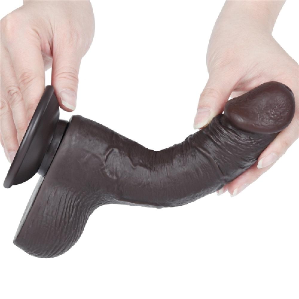 Çift Katmanlı Kayar Deri Damarlı 19.5 CM Dildo Siyah Yapay Penis