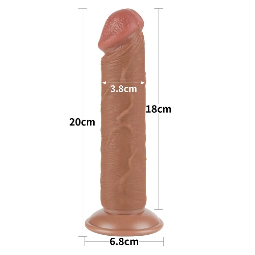 Çift Katmanlı Kayar Deri Damarlı 20 CM Dildo Koyu Ten 