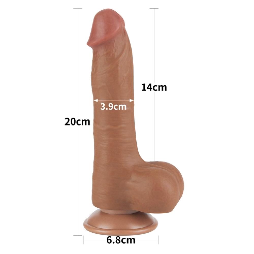 Çift Katmanlı Kayar Deri Damarlı 20 CM Dildo Koyu Ten Penis