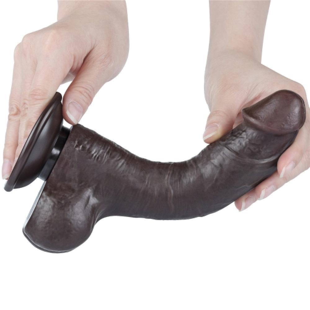 Çift Katmanlı Kayar Deri Damarlı 20 CM Dildo Siyah 