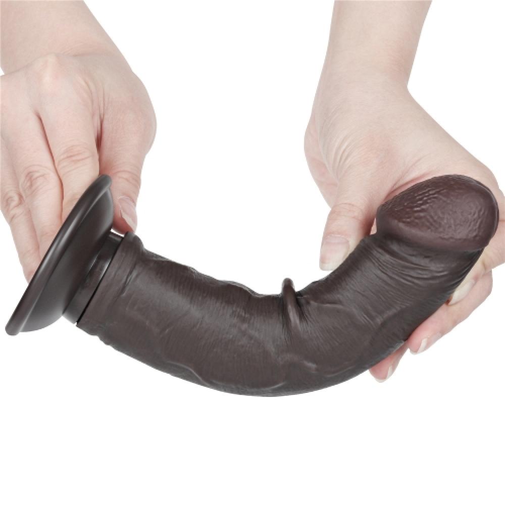 Çift Katmanlı Kayar Deri Damarlı 20 CM Dildo Siyah Yapay Penis
