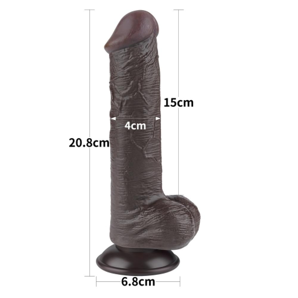 Çift Katmanlı Kayar Deri Damarlı 21 CM Dildo Siyah Yapay Penis