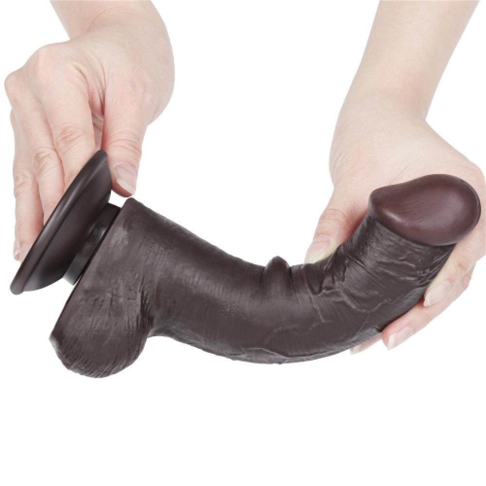 Çift Katmanlı Kayar Deri Damarlı 21 CM Dildo Siyah Yapay Penis