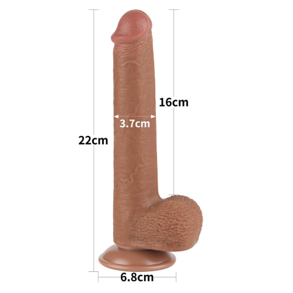 Çift Katmanlı Kayar Deri Damarlı 22 CM Dildo Koyu Ten Yapay Penis