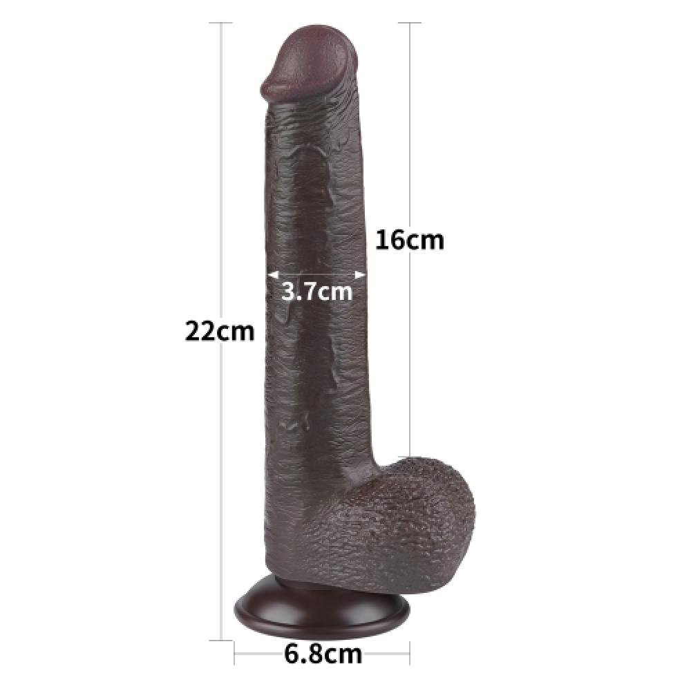 Çift Katmanlı Kayar Deri Damarlı 22 CM Dildo Siyah 