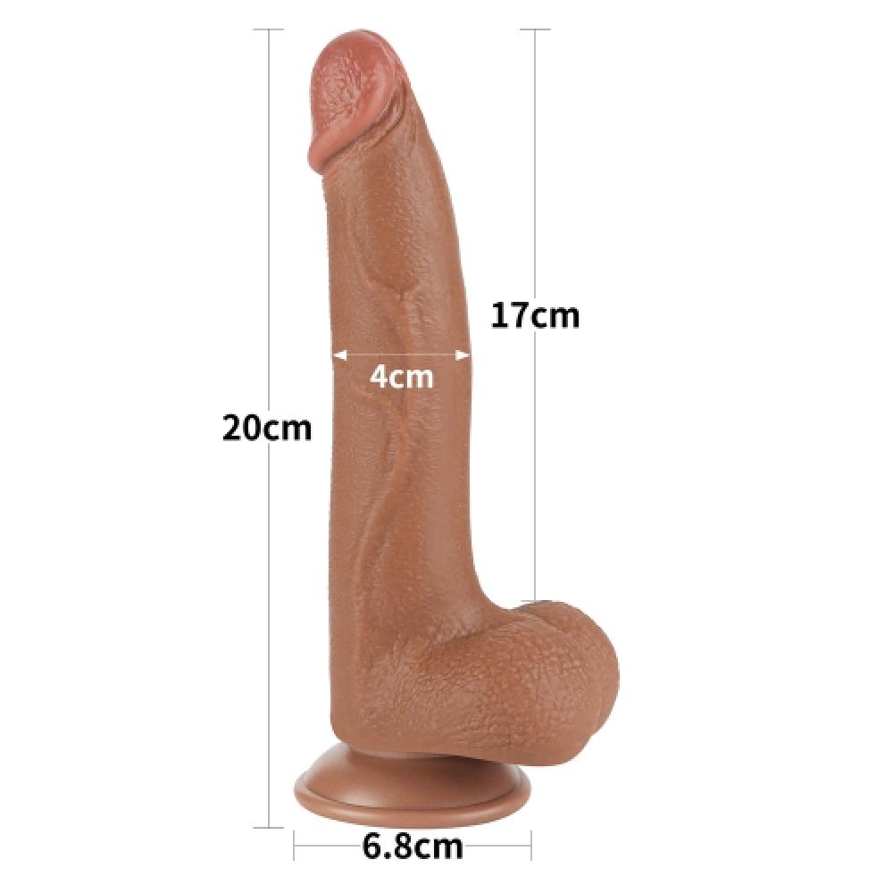 Çift Katmanlı Kayar Deri Damarlı 20 CM Dildo Koyu Ten Yapay Penis