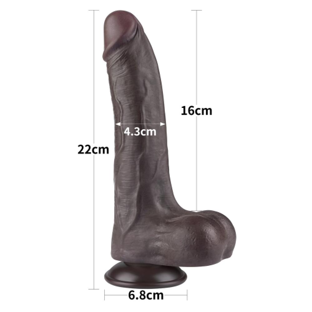 Çift Katmanlı Kayar Deri Damarlı 22 CM Siyah Yapay Penis