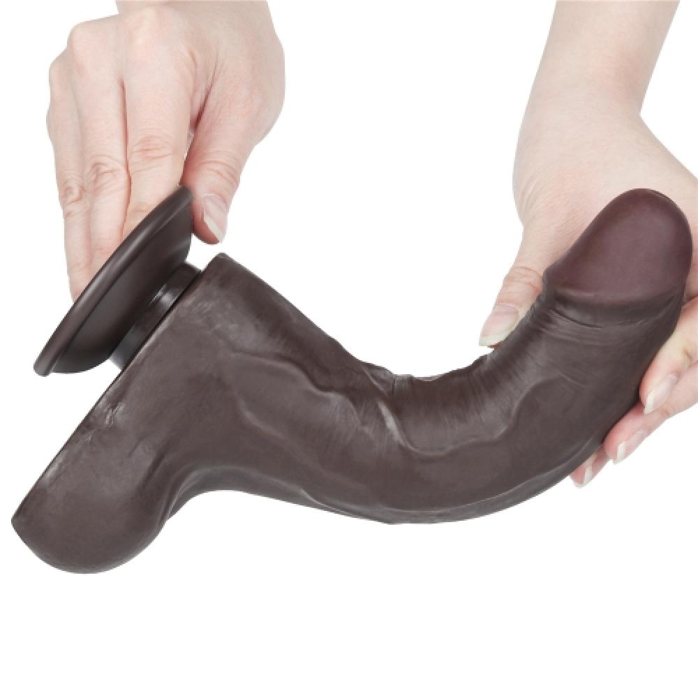 Çift Katmanlı Kayar Deri Damarlı 22 CM Siyah Yapay Penis