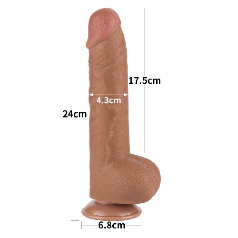 Çift Katmanlı Kayar Deri Damarlı 24 CM Dildo Koyu Ten Yapay Penis