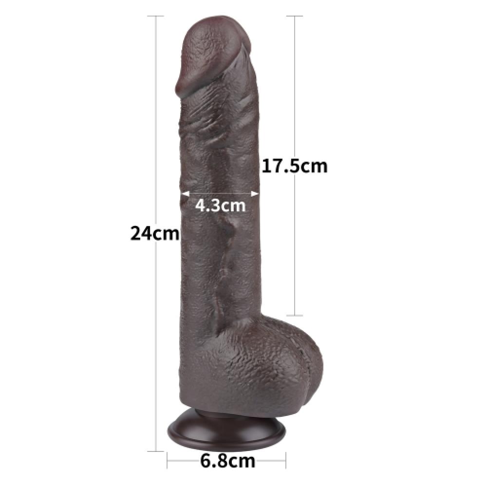 Çift Katmanlı Kayar Deri Damarlı 24 CM Dildo Siyah Yapay Penis