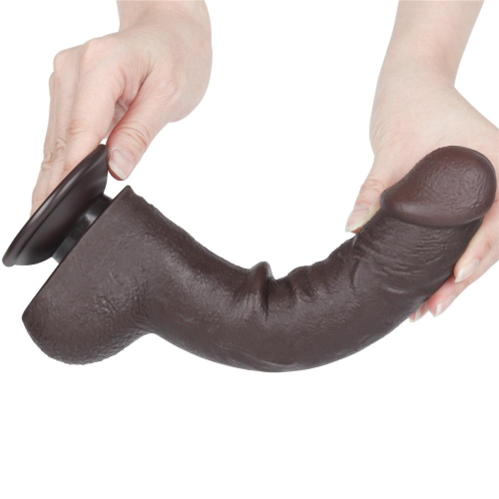 Çift Katmanlı Kayar Deri Damarlı 24 CM Dildo Siyah Yapay Penis