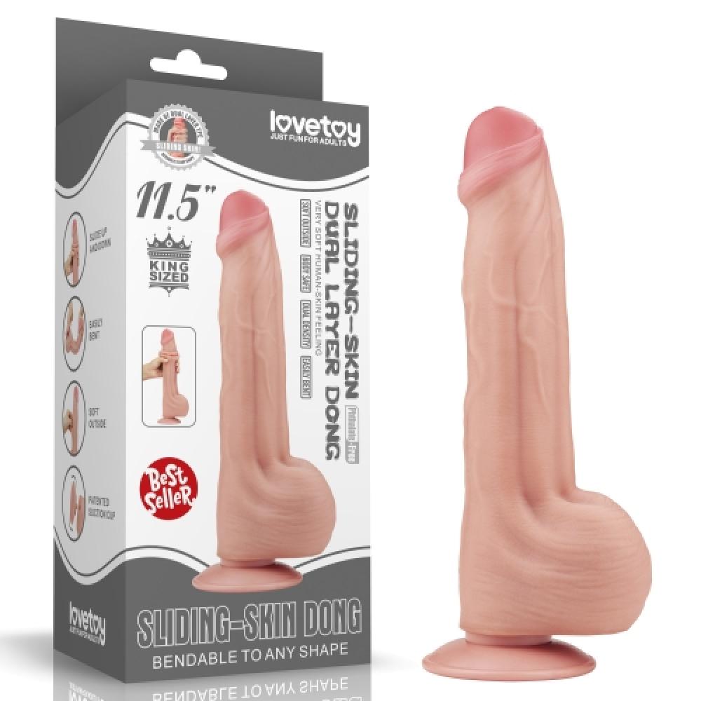 Çift Katmanlı Kayar Deri Damarlı 29 CM Büyük Dildo Uzun Yapay Penis