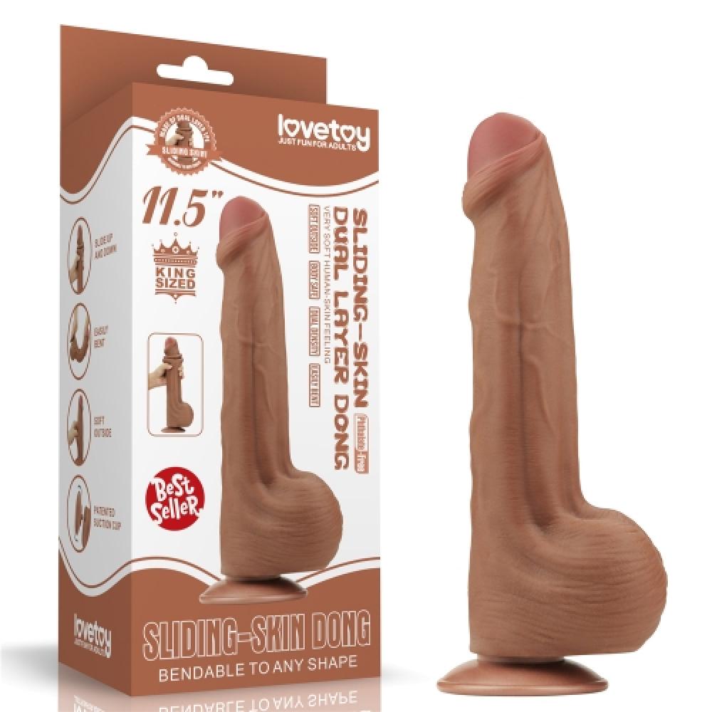 Çift Katmanlı Kayar Deri Damarlı 29 CM Büyük Dildo Yapay Penis