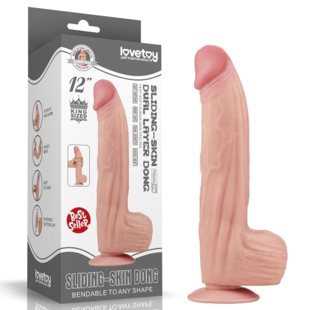 Çift Katmanlı Kayar Deri Damarlı 31 CM Büyük Dildo Uzun Yapay Penis