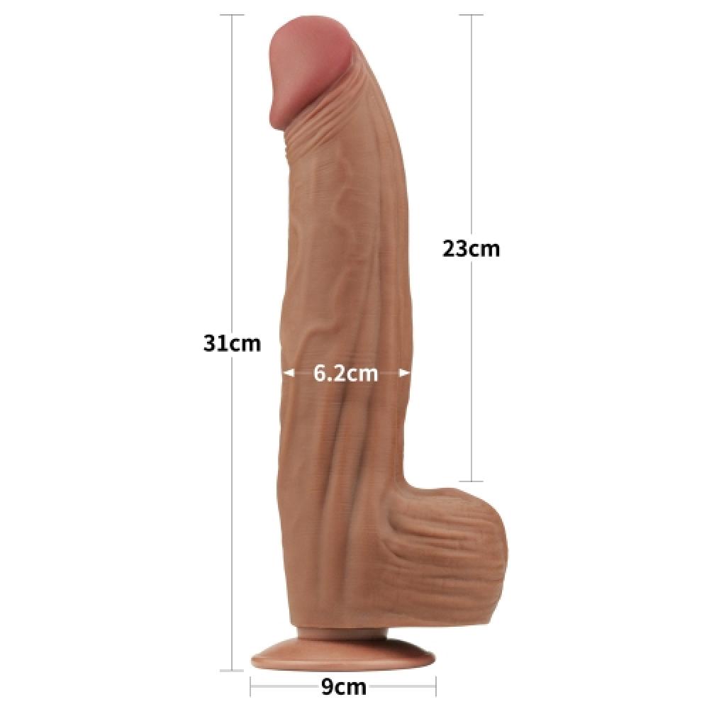 Çift Katmanlı Kayar Deri Damarlı 31 CM Büyük Dildo Yapay Penis