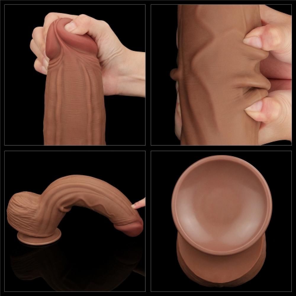 Çift Katmanlı Kayar Deri Damarlı 31 CM Büyük Dildo Yapay Penis