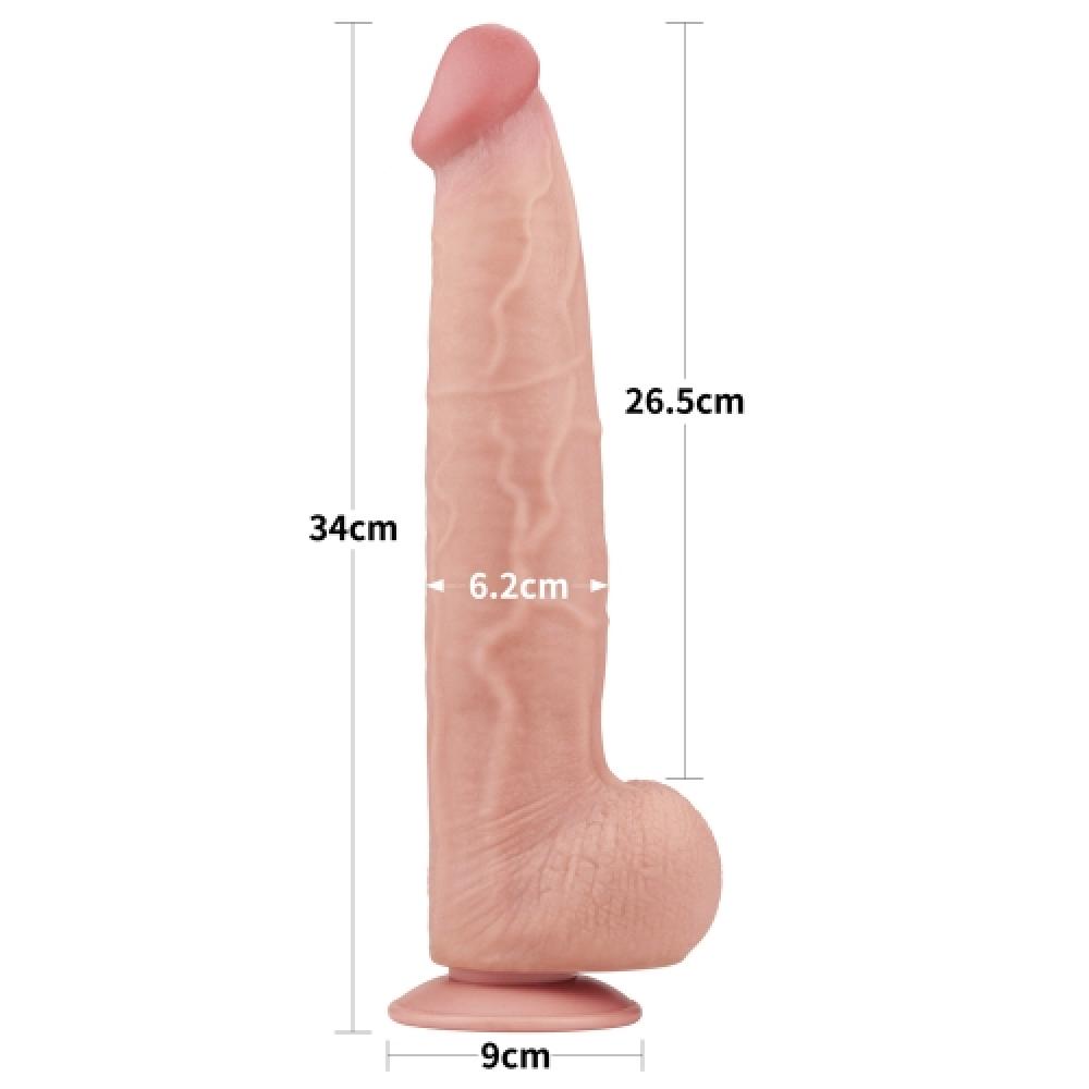 Çift Katmanlı Kayar Deri Damarlı 34 CM Büyük Dildo Uzun Yapay Penis