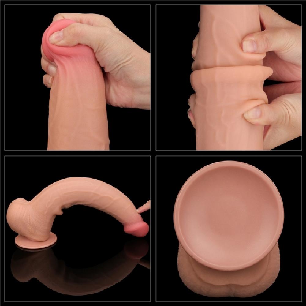 Çift Katmanlı Kayar Deri Damarlı 34 CM Büyük Dildo Uzun Yapay Penis