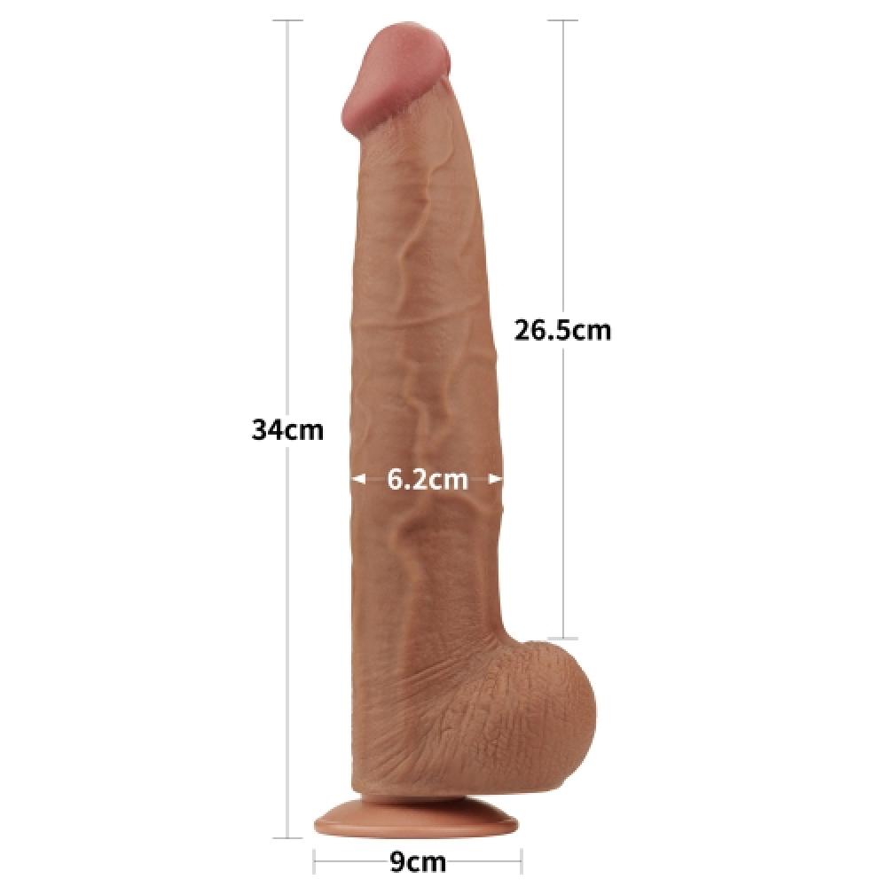 Çift Katmanlı Kayar Deri Damarlı 34 CM Büyük Dildo Yapay Penis