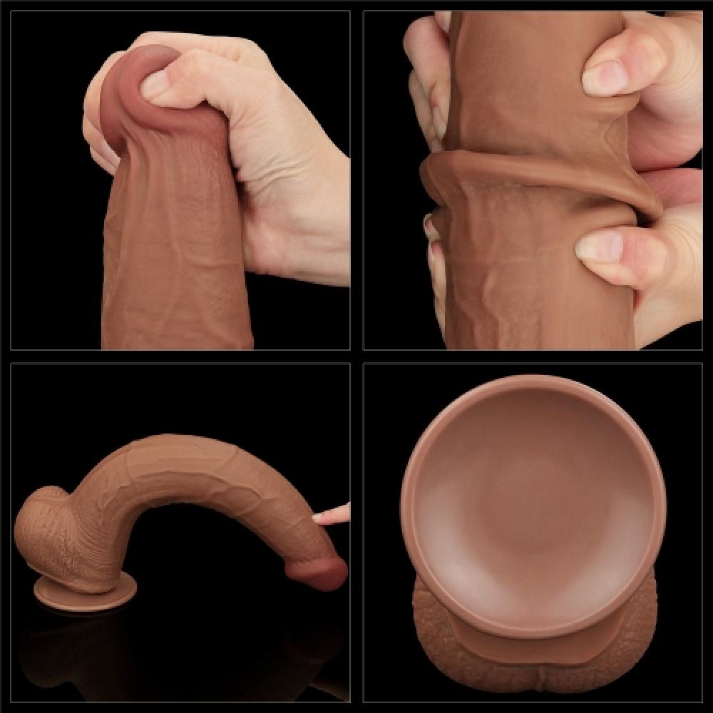 Çift Katmanlı Kayar Deri Damarlı 34 CM Büyük Dildo Yapay Penis
