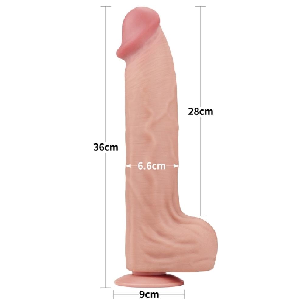 Çift Katmanlı Kayar Deri Damarlı 36 CM Büyük Dildo Uzun Yapay Penis