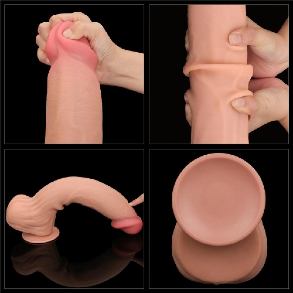 Çift Katmanlı Kayar Deri Damarlı 36 CM Büyük Dildo Uzun Yapay Penis