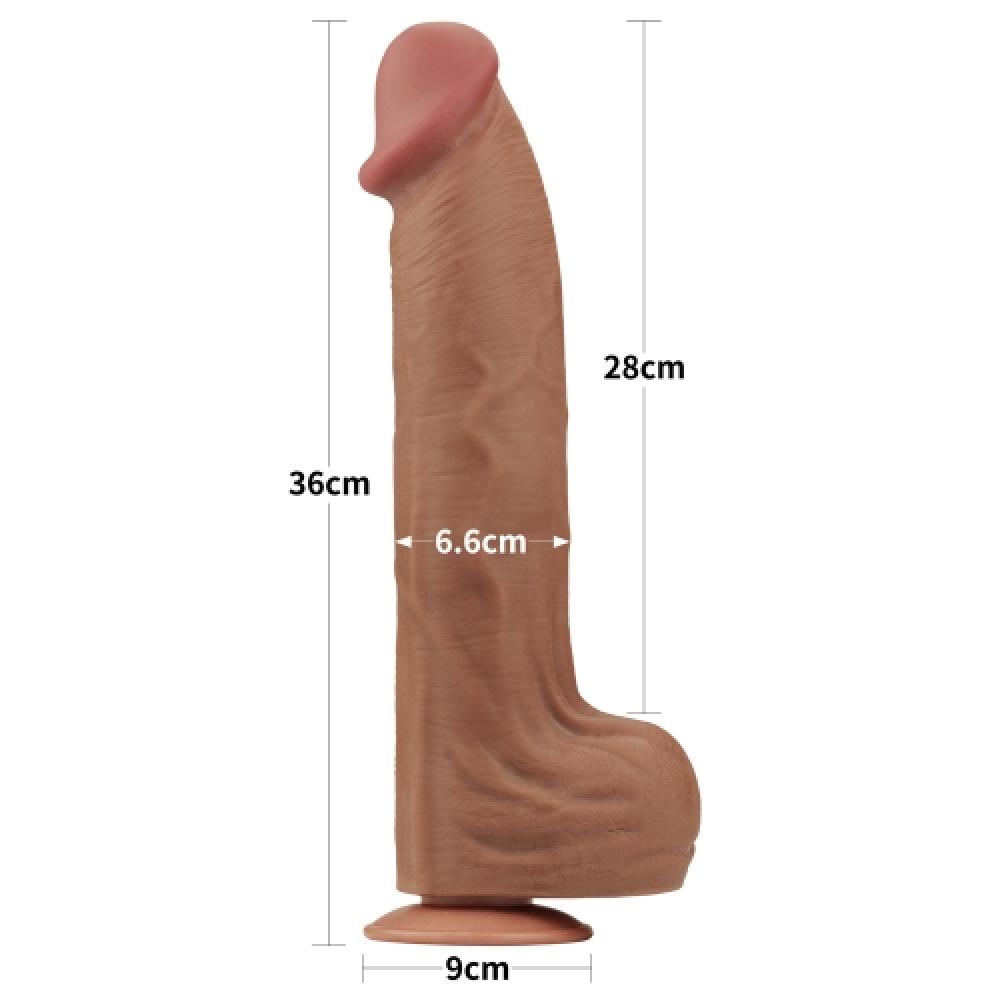 Çift Katmanlı Kayar Deri Damarlı 36 CM Büyük Dildo Yapay Penis