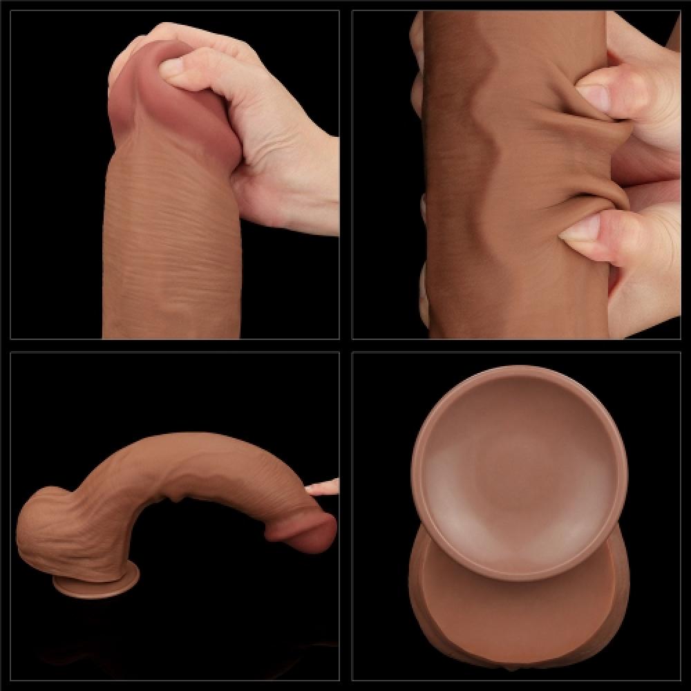 Çift Katmanlı Kayar Deri Damarlı 36 CM Büyük Dildo Yapay Penis