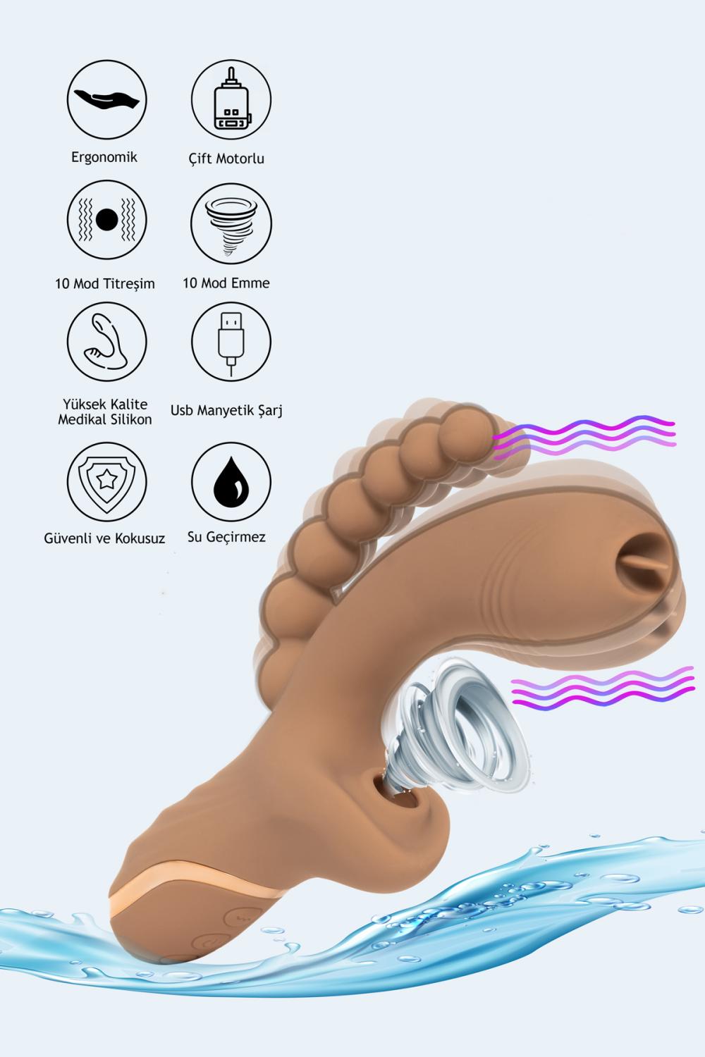 GOASH Anal Top Eklentili Klitoris Emiş Modüllü Double Vibratör